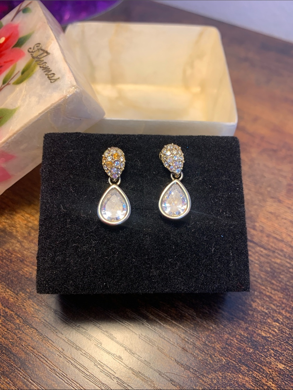 Gold Earrings with Crystal Accents